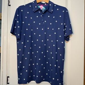 Birdie Bound Men's Navy Blue Golf Ball Performance Polo Shirt Size Medium